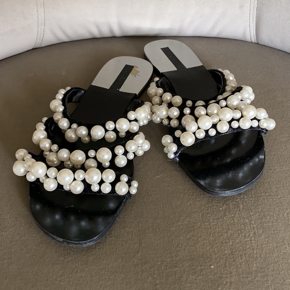Zara Pearl Slides- Black and Pearl size 38 - Picture 2 of 10